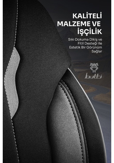 Siyah - Gri Garni Buttı Talos Serisi Premium Oto Koltuk Kılıfı Ortopedik Destekli, Ön Arka Tam Set, Aırbag Uyumlu