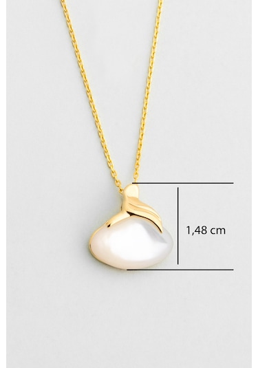 Sedef Taşlı 18 Ayar Sarı Altın Kaplama 42 Cm Gümüş Kolye Sarı