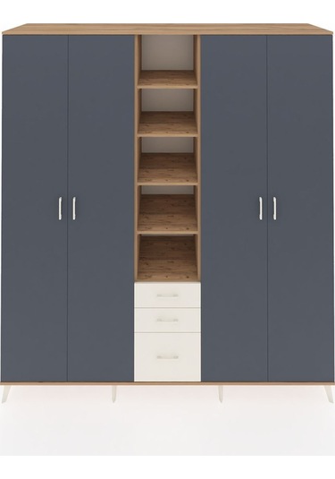 Kronos Dolap 17 Raflı 3 Çekmeceli 4 Kapaklı 220x59x243 Çam-antrasit/aytaşı Antrasıt/aytası