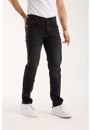 Erkek Pantolon Siyah Regular Fit Fermuarlı Jeans Antrasit
