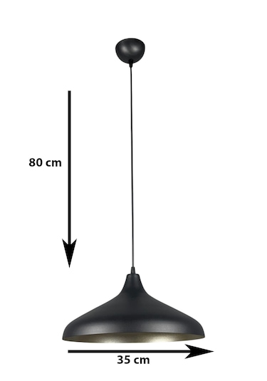 Nil Cafe Siyah İçi Gold Renk Sarkıt Cafe - Mutfak Tekli Avize Siyah - Gold