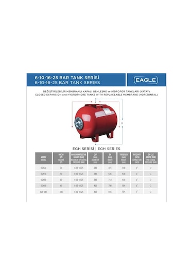 Eagle Egh 50 Yatık Tank 10 Bar - 50 Litre