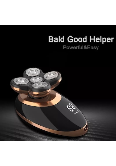 Vkemall Çok Amaçlı Şarjlı Elektrikli Tıraş Makinesi, Su Geçirmez, Dijital Ekranlı, 5 Başlık Siyah Altın Set