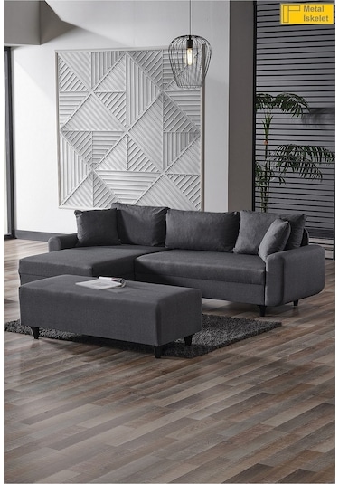 Kagu Corner Flavia Köşe Takımı Puflu Koyu Gri