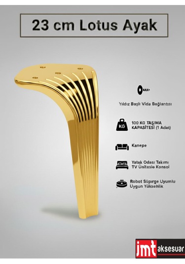 Lotus 23 Cm Altın 4 Adet Koltuk Yatak Odası Tv Ünitesi Konsol Ve Sehpa Ofis Mobilyası Ayağı Altın