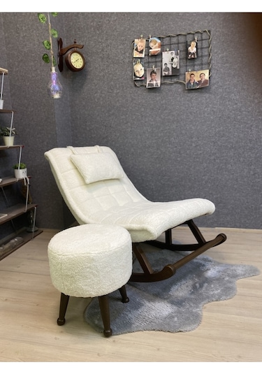 Asedia Miskin Ceviz Teddy Krem Sallanan Sandalye Dinlenme Koltuğu