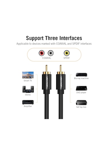 Springsun Vention Rca Koaksiyel Ses Video Kablosu Rca Erkek-erkek Koaksiyel Ses Kablosu Spdıf Ses Amplifikatörü Ses Video Kablosu