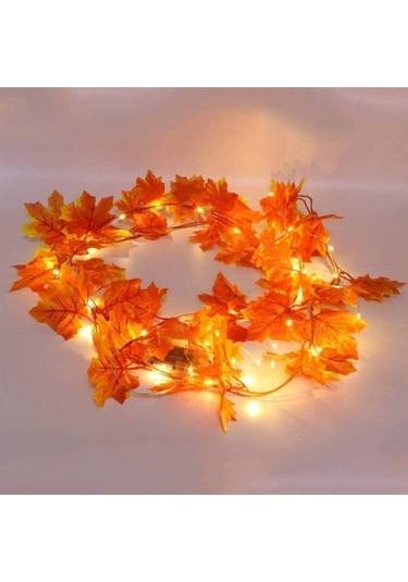 Dekoratif Sonbahar Yapraklı 230 Cm Yapay Sarmaşık Ve 300 Cm Peri Led Pembe Renk - Sarı Sarı