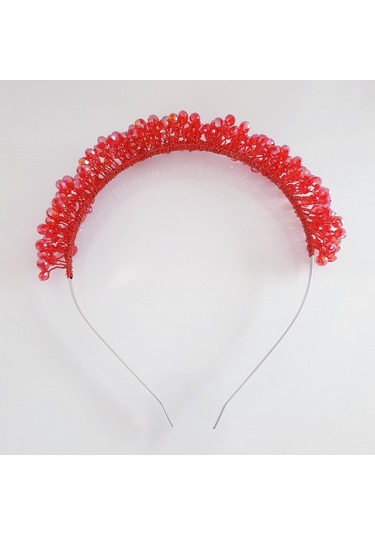 Kırmızı Kristal Boncuklu Gelin Tacı