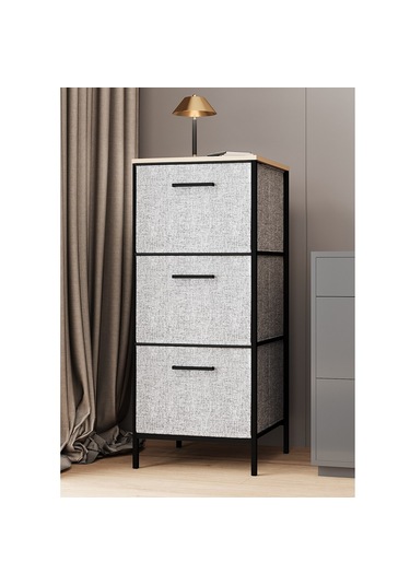 3 Çekmeceli Çok Amaçlı Dolap Büyük Boy Komodin Sehpa Gri 1618