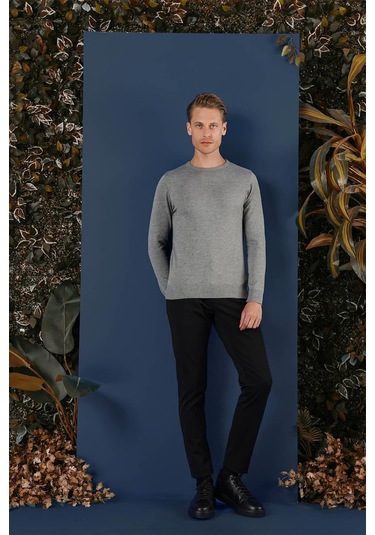 Tr 858 Slim Fit Gri Klasik Triko Gri