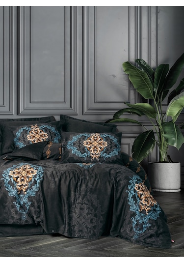 Cotton Box Palace Saten Çift Kişilik Nevresim Takımı Dorhan Siyah