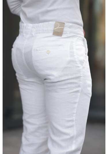 Etiler Collection Erkek Rahat Keten Pantolon Beyaz