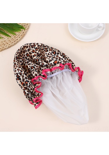 Yaozixa Leopar Desenli Çift Katlı Su Geçirmez Banyo Şapka Seti - Evde Kullanıma Uygun, Makyaj Ve Duş İçin Koruyucu, Kadınlar İçin Popüler Modeller Diğer