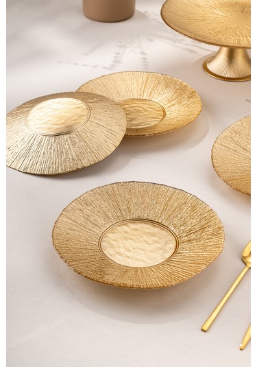 Emsan Golden 7 Parça Cam Pasta / Tatlı Seti Gold