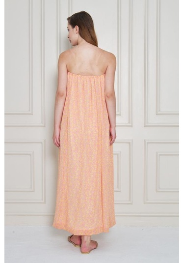 Kadın Straplez Astarlı Şifon Midi Yazlık Elbise 3753374 Pembe