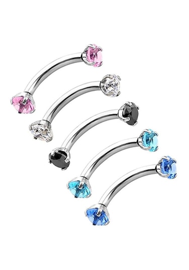 Homyl Paslanmaz Çelik Zirkon Kavisli Kaş Piercing Beyaz