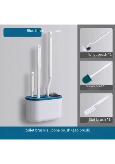 3'ü 1 Arada Beyaz Tuvalet Fırçası Silikon Duvara Monte Raf Wc Banyo A Mavi Ve Beyaz