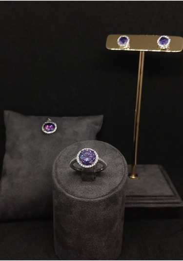 Elmas Kesim Taşlı Gümüş Takı Seti - Kolye Ucu, Küpe Ve Yüzük Gümüş