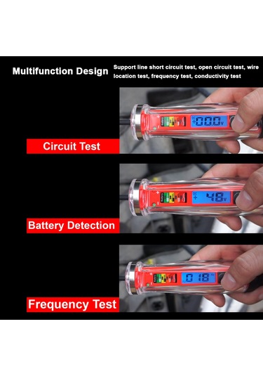 Lemestar "otomotiv Elektrik Test Kalemi - 1-75v Lcd Ekranlı, Kısa Devre Ve Açık Devre Testi, 3.6m Uzatmalı Kablolu"