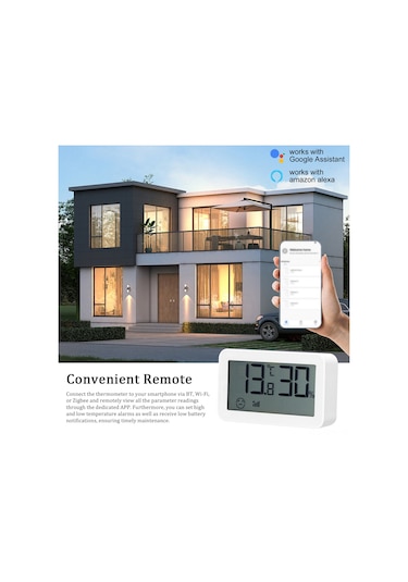 Maiyame Beyaz Wifi Akıllı Ev Sıcaklık Nem Ölçer - Alexa Ve Google Assistant Uyumlu, Akıllı Otomasyon, Pil İle Çalışır