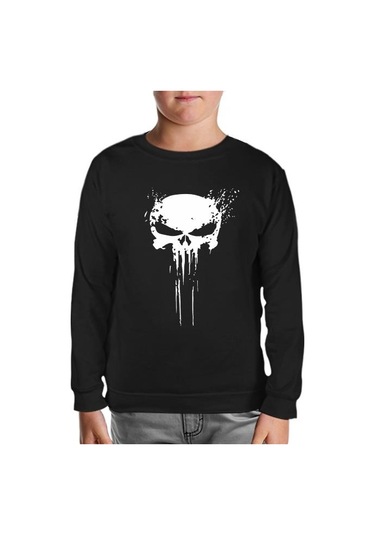 Punisher Skull Invisible Siyah Çocuk Sweatshirt 001