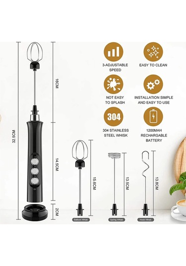 Maiyame Usb Şarjlı El Tipi Elektrikli Süt Köpürtücü 3 Hızlı Motorlu Kahve Latte Cappuccino Çikolata Blender Diğer