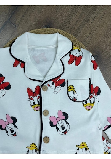 Kruvaze Yaka Organik Kumaş Pijama Takımı 4bb2 Beyaz