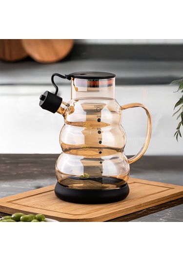 Porsima 3617-1 Kapaklı Borosilikat Cam Yağlık Sirkelik Yağdanlık 1000ml Siyah Siyah