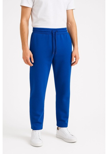 Erkek Düz Paça 3 İplik Şardonlu Rahat Kesim Premium Kumaş Eşofman Altı Saks