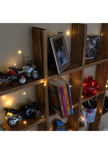Woodencity Led Işıklı Dekoratif Ahşap Raf Kitaplık