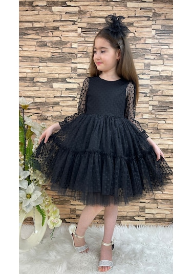 Mnk Baby & Kids Katkat Prenses Dantel Tokalı Kız Çocuk Elbise Siyah