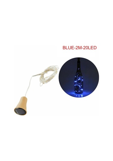 Mavi Güneş Enerjisi Şarap Şişesi Işıkları Led Dizeleri Bakır Tel Ev Partisi Dekorasyonu 2m20led