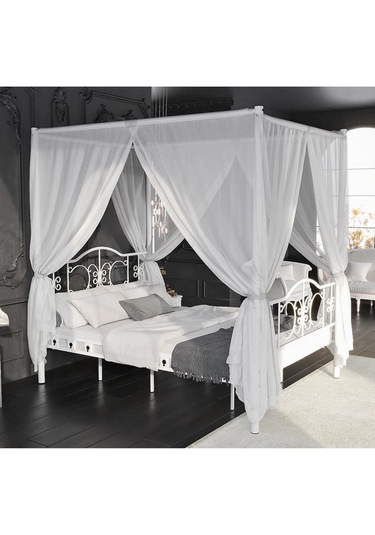 Reyo Pero Sultan Tek Kişilik Başlıklı Metal Beyaz Karyola Cibin