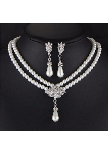 Trend Zirkon Taş İşlemeli Taç İnci Takı Seti Sevgililer Günü Hedi