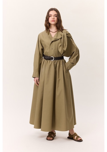 Bağlamalı Detaylı Tasarım Gömlek Haki Haki