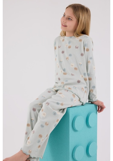 Rolypoly Kız Çocuk Uzun Kol Pijama Takım Açık Yeşil-1756 Yesil