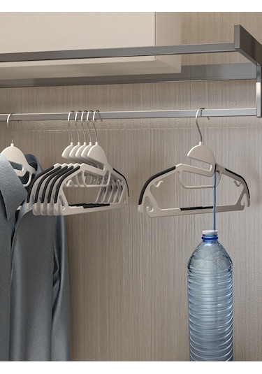 Long Way Yerden Tasarruf Sağlayan Kauçuk Şerit Kaymaz Plastik Askı 10 Adet Beyaz-Gri Beyaz - Gri