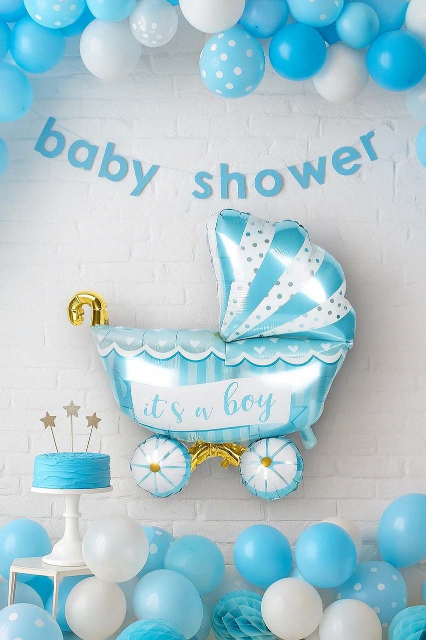 Folyo Balon Baby Boy Mavi Puset 79x71cm Cinsiyet Partisi Baby Shower Bebek Partisi Diğer