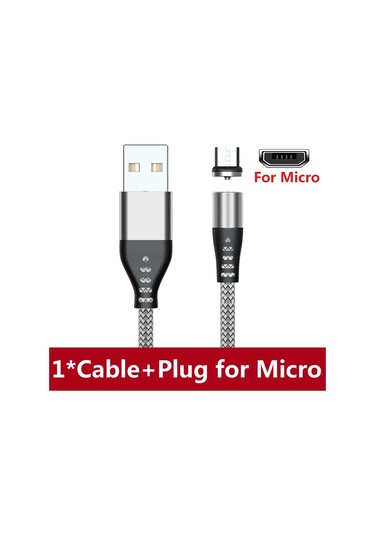 Aufu Manyetik Şarj Kablosu - Mikro Usb, Type C, Iphone Uyumlu, Xiaomi, Samsung İçin Hızlı Şarj Chınagrey5m