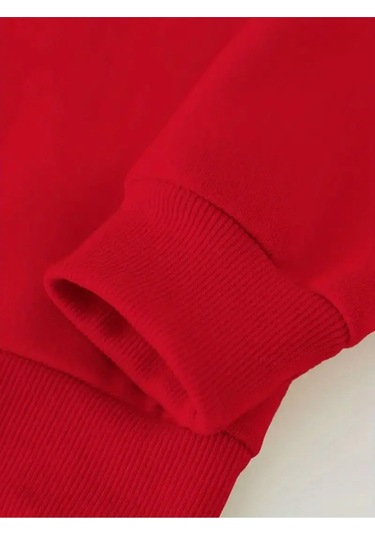 Kışlık Kapüşonlu Sweatshirt, Çocuk Kediciklerbaskılı Kırmızı
