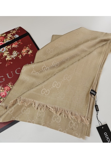 Miorel Scarfs G Desen Çift Taraflı Kaşmir İpek Şal 4 Mevsim Soft Pamuklu Şal Gold
