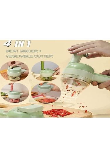 Mufunye El Tutan Kablosuz Elektrikli Mutfak Aleti: 4 Fonksiyonlu Sebze Dilimleyici, Sarımsak Kesici Ve Omlet Karıştırıcı - Yeşil