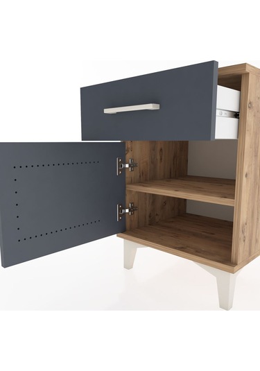 Hyperion Komodin Tek Çekmeceli Tek Kapaklı 44x44x64 Çam-antrasit Atlas Çam