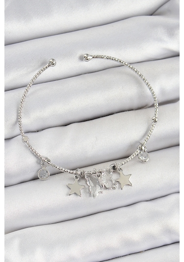 Pirinç Zirkon Taşlı Kelebek Ve Yıldız Model Gümüş Renk Charm Bileklik - Tj-bb7345 Diğer