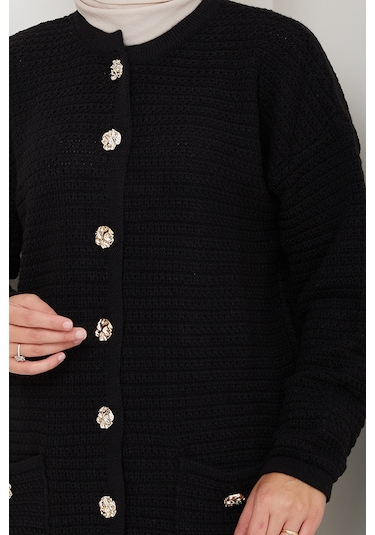 Lezgi Düğmeli Triko Hırka 1599 - Siyah Siyah