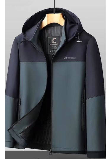 Happychildhood Sonbahar İş Rahat Ceket Orta Yaşlı Erkek Şapka Geniş Yaka Ceket Mavi Yeşil