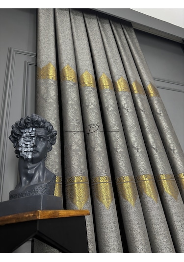 Fon Perde Pano Fonluk Nilo Desen - Gri-gold Çok Renkli