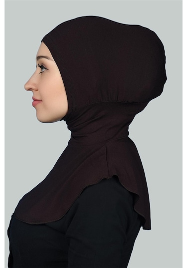 Kadın Tesettür Pratik Boyunluklu Hijab - Sporcu Bone Koyu Kahverengi