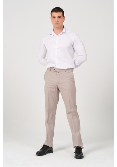 Erkek Regular Fit Kumaş Pantolon Krem